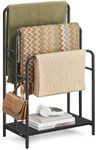 VASAGLE Freestanding Towel Rack, 3-Tier Blanket Holder with Storage Shelf, 19.7 x 11.8 x 39.4 Inches, Blanket Rack, 2 Hooks, for Blankets, Bath Towels, Ink Black and Ebony Black ULLS009B01