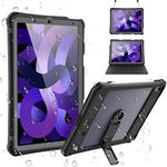 MRUOZRUI iPad 10.9 Waterproof Case for iPad Air 5th/4th Generation, Full Body Protective Case with Screen Protector, Pencil Holder, Kickstand, Strap, Shockproof, Dustproof Cover for iPad Air 5/4