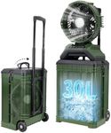 ZMLBTF 30L Portable Misting Fan, Bucket Rolling Mist Fan, 30000mAh Rechargeable Outdoor Cooling Fan with Remote, 4 Speeds, 3-Speed Light, for Patio, Camping, Sports, Outside & Travel(Green)
