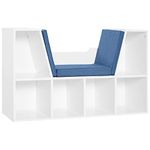 HOMCOM 6-Cubby Bookcase with Seat Cushion, Corner Bookcase with Reading Nook for Home Office, Study, Blue