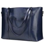 S-ZONE Women's Vintage 3-Way Genuine Leather Tote Shoulder Bag Handbag Fashion Handbag Messenger Bag ( Royal blue)(Size: L)