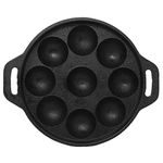 GK Global Kitchen Appam Pan Cast Iron Appam Maker 9 Pits Paniyaram Patra Pan Heavy Duty Cast Iron Aebleskiver Pan Authentic Danish Stuffed Pancake Balls Puffs Takoyaki Pan, Black, 21cm