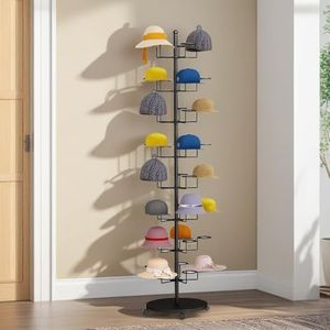 Ticreelor Hat Rack Stand 40-Hooks, Hat Display Stand Metal,Hat Display for Stores， Home or Store of Standing hat Rack(Black,8th Floor)