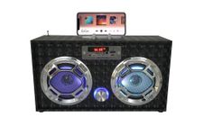 Wireless Express - Boombox Speaker with LED Lights – Retro Bluetooth Speaker w/Enhanced FM Radio - Perfect for Home and Outdoor (Black)