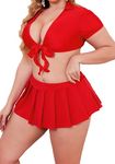 Avidlove Women Sexy Role Play Pleated Mini Skirt Ruffle Lingerie for Schoolgirl Red XXXL