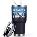 Qtencas Pastor Appreciation Gifts, Be Careful or You Will End Up In My Sermon Stainless Steel Travel Tumbler, Pastor Church Gifts for Men Birthday Christmas, Preacher Minister Gifts, 30oz Gradient