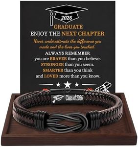 Btysun Middle School Graduation Gifts, Graduation 2025 Gifts Mens Leather Bracelet High School Grad Gift for Teen Enjoy the Journey Jewelry Gift Set