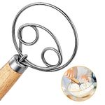 Lonimia Danish Dough Brush, Danish Dough Whisk 13 Inch Dutch Whisk Egg Beater Danish Dough Whisk with Wooden Handle Mixer 304 Stainless Steel Wire for Bread Cake Making