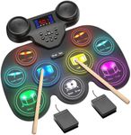 Electronic Drum Set with 7 Colorful LED Light Patterns, Enhanced Rebound Feel Drum Kit Featuring Bluetooth MIDI, Dual Speakers and 9 Drum Pads, for Kids and Adult Beginners