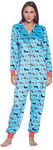 Ashford & Brooks Women's Fleece Hooded One Piece Pajama - Turquoise Dog Love - X-Large