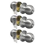 VICMEON Entry Door Knobs Exterior, Door Knob with Lock and Keys, Locking Door Knobs with Keys, Round Ball Door Knobs for Bedroom, Satin Stainless Steel, 3 Pack
