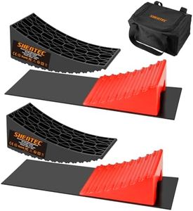 Shentec Lot de 2 Cales d'équilibrage pour Camping-Cars et caravanes Jusqu'à 16 tonnes avec 2 Cales de Frein, Sac de Transport, 2 Tapis antidérapants, Cales de nivellement en Plastique