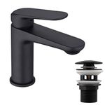 Bathroom Sink Mixer Tap,NEWRAIN Bathroom Basin Taps Mixer Mono Matte Black Brass Single Hole with Pop up Waste