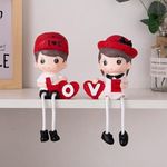 Elegant Lifestyle Love Gift Set Decorative Showpiece | Adjoining Heart | Polyresin Hanging Legs Showpiece Cute Romantic Statues (2 Pcs Set) - 18 cm