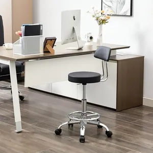 FIRAVOE Office Chair with Back (Adjustable Height Posture Stool 19.5’’-26.6’’)(Drafting Chair on Wheels) Work Stool with Footrest (Black)