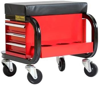 TANKSTORM Tool Box Built-In Creeper Seat, Garage Shop Roller Seat, 3 Drawers Heavy Duty Tool Chest With 4 Rolling Casters-204 kg Capacity