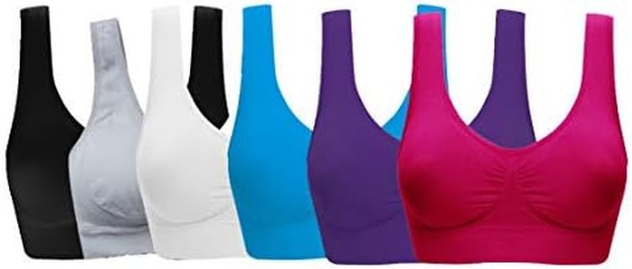 Women's Comfort Workout Sports Bra Low-Impact Activity Sleep Bras, 6 Pack Black White Grey Blue Purple Rose, X-Large