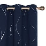 Deconovo Grommet Top Blackout Curtains - Wave Pattern Grommet Room Darkening Window Panels, Noise Reducing Thermal Insulated Curtain Drapes for Nursery (42" W x 96" L, 2 Panels, Navy Blue)