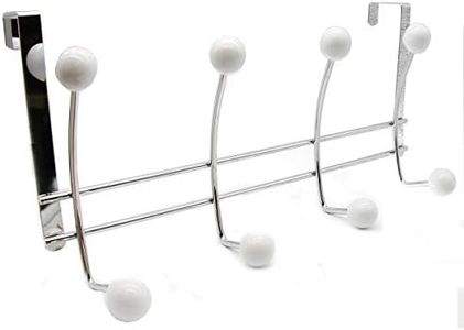 Over The Door Hook Rack Chrome Finish with 8 White Ball Ends