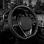 d Shape Steering Wheel Cover,Premium Leather Car Steering Wheel Protector Sport Carbon Fiber Design,Non-Slip & Breathable,Universal Fit 15 Inch Car/Auto/SUV Flat Bottom Steering Wheels (Matt Black)