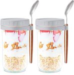 Overnight Oats Containers with lids and Spoons: 24 Oz Mason Jars for Overnight Oats - 2 Pack Glass Food Storage Containers for Oatmeal - Meal Prep Container/Canning Jars/Food Jars & Canisters