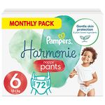 Pampers Baby Nappy Pants Size 6 (15+ kg / 33 lbs), Harmonie, 72 Nappies, Monthly Savings Pack, Gentle Skin Protection and Plant-Based Ingredients