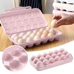 KEDY Plastic Egg Holder, 18 Egg Storage Tray, Lidded Egg Container for Fridge/Freezer, Stackable Egg Tray With Lid, Egg Storage Box Carrier, BPA-Free Fridge Organizer Egg Storage Container (Pink)