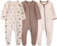 O2 BABY Baby Boys Girls Organic Cotton Zip Front Sleeper Pajamas, Footed Sleep 'n Play（3-6 Months, Brown & Bear & Oatmeal）