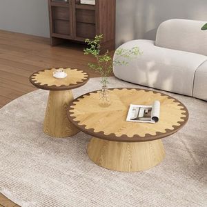 VAFON Mid Century Modern Coffee Table Set for Living Room: Round Wood Compact Size 35.4 Inch Center Table + 19.3 Inch Side Table for Small Space, Fully Assembled, Light Wood