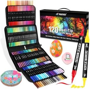 120 Colors Acrylic Paint Markers, Dual Tip Fine and Brush Tips Pens Contain 24 Metallic Color for Stone, Wood, Calligraphy, Canvas, Ceramic, Metal, Glass, Rock Painting, DIY Crafts Art Supplies Kit