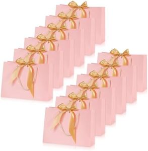 SHAIDOJIO 12Pcs Gift Bags with Handles, Pink Party Favor Bags with Bow Ribbon, Paper Gift Wrap Treat Bags Bulk, Medium Size Gift Bag for Wedding, Baby Shower Bridesmaid Party (12.5"x4.3"x9.8")