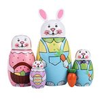 Yoption 5Pcs Russian Matryoshka Dolls Handmade Wooden Rabbit Bunny Nesting Dolls Set for Kids Christmas Easter Birthday Toy Gift Home Decoration (Rabbit)