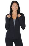 Yogalicious Womens Ultra Soft Lightweight Full Zip Yoga Jacket with Pockets, Black Nude Tech, XL