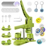 Badge Maker Button Machine Multiple Sizes 1+1.25+2.25 inch 300 Plastic Pin Back Button Sets, KEYSAFER Badge Press Machine with 10 Bottle Opener, 10 Key Chain Suits, Molds & Round Paper Cutter (Green)