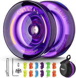 Responsive Yoyo for Kids K2 Crystal Purple , Dual Purpose Plastic Yo-Yo for Beginners, Replacement Unresponsive Ball Bearing for Advanced Yoyo Players + Removal Bearing Tool + 12 Yoyo Strings + Bag