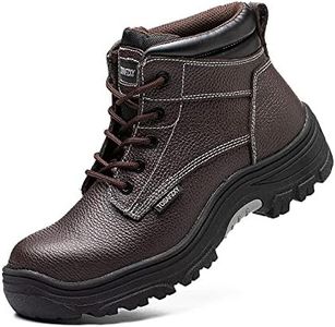 TOSAFZXY Work Boots Indestructible Composite-Toe Waterproof Leather Work Boots Safety Shoes for Men Brown 14