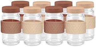 Juice Shot Containers, Glass, Clear, 2oz, Colored Lids & Silicone Grip Bands, Beverage Storage, Juicing, Ginger & Turmeric Bottles