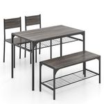 GiantexUK Wooden Dining Room Set, Rectangular Table with a Bench and 2 Chairs, Space Saving 4-Seater Kitchen Furniture Set for Living Room, Dining Room and Bar (Grey Oak)
