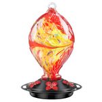 Veciaus Hummingbird Feeder with 5 Perches, Hand Blown Glass Hummingbird Feeders for Outdoors Hanging, 42 OZ Capacity with Ant and Bee Proof, Red
