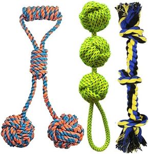 Dog Chew Toys, Tough Dog Toys for Aggressive Chewers Large Breed, Heavy Duty Dental Dog Rope Toys Kit for Medium Dogs,3 Knots Indestructible Dog Toys, Cotton Puppy Teething Chew Toy - Color May Vary