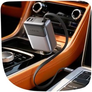 LISEN 136W Retractable Car Charger USB C Fast Charge, PD 100W Type C Retractable Cable, Cigarette Lighter Adapter for MacBook Pro/Air, iPhone 17/16/15 Pro Max, Samsung S26/S25 Ultra, iPad Pro, Laptop