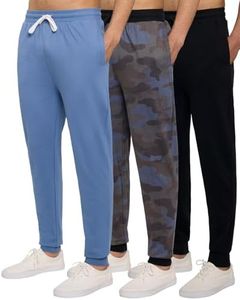 Real Essentials Big & Tall King Size Mens Joggers Sweatpants Fleece Pants Sweat Clothing Pockets Baggy Elastic Cuffed Workout Bottom Athletic Soft Warm Winter Gym Active, Set 8, 5X Tall, Pack of 3