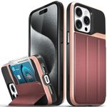 VENA vCommute Wallet Case Compatible with Apple iPhone 15 Pro Max (6.7"), (Military Grade Drop Protection) Flip Leather Cover Card Slot Holder with Kickstand - Rose Gold/Red