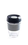 TintBox TintCup Borosilicate Glass Coffee Mug with Lid | Premium Glass Coffee Cup Sipper with Silicone Grip and Lid | for Office, Travel | Dynamic Grey | 350 ml | Pack of 1