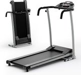 COSTWAY Foldable Treadmill, Easy Assembly Walking Running Machine with 12 Preset Programs, LCD Monitor, Pulse Sensor and 2 Wheels, Compact Motorized Treadmill for Home Gym (Black)