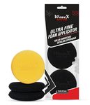 Wavex Ultrafine Foam Sponge Applicator for Car Wax, Dashboard Dressing, Tyre Dressing and many more (Pack of 1 Yellow, 2 Black)