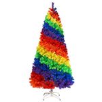Goplus 7FT Colorful Rainbow Full Fir Christmas Tree, 1213 Branch Tips, Artificial Hinged Christmas Tree w/Solid Metal Stand, Perfect for Indoor and Outdoor Holiday Decoration