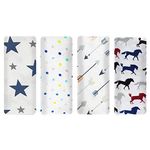 Swaddle Wrap for New Born Organic Soft Muslin Cotton Baby Summer Blanket 120 cm X 120 cm - Blue Star_Multi Polka_Arrow_Horse