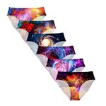 HUGS IDEA Women's Galaxy Underwear Invisibles Hipster Panties Funny Naughty Sexy Briefs 6 Pack M