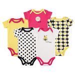 Luvable Friends Baby Infant 5 Pack Bodysuits, Bee, 6-9 Months